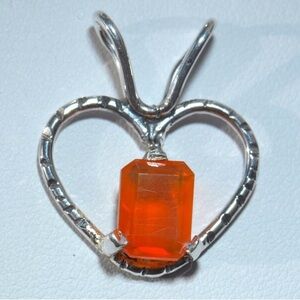 Hand-crafted Mexican Jelly Fire Opal 925 Sterling Silver Pendant